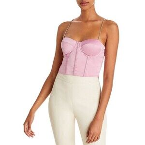 FORE Womens Top Medium Pink Pullover Corset Bra Rhinestone Crystal Strap Bling